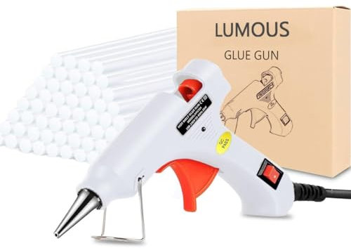 JANNGII Hot Glue Gun 20W, UK Plug Mini Heats Up Glue Gun for Crafts, Hobby, Home Repairs, Fabric, Wood, Glass, Card, ON-Off Switch for DIY Arts (Glue Gun 20W White)