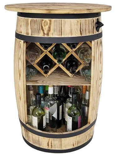 weeco Weinfass Bar mit top blat und Weinhalter - Weinschrank - Tisch aus Holzfass - Wein Rack - Weinregal Holz - Weinfass Tabelle 80x50cm
