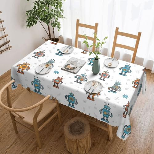 Gjgdbxdw Cute Cartoon Robots Printed Rectangle Tablecloth, Waterproof Table Cloth Wipeable Table Cover for Home Kitchen Dining Party Indoor and Outdoor, 54'' X 72''