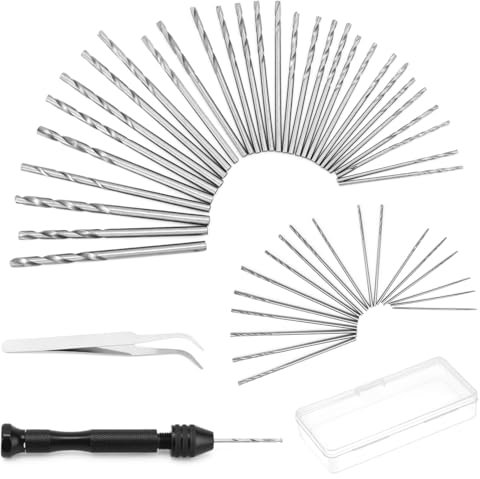QWORK® 51 pezzi set di mini trapano a mano con 48 punte elicoidali (0.5-3.0 mm) e pinzette per foratura artigianale