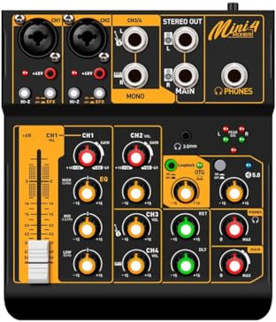 MQODLFP 1 set Mini4 Audio Mixer Interfaz DJ consola para transmisión en directo PC grabación enchufe UE