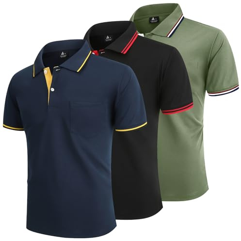 LLdress Lot de 3 Polo pour Homme Polo de Golf Manches Courtes Léger Polo d'été T Shirt de Tennis Respirant