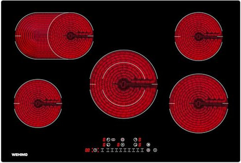 WEHIMO Plaque Vitrocéramique 5 Feuxs Encastrable, Table de Cuisson Vitrocéramique 77cm, Plaque de Cuisson électrique 8600W, Zones Duales et Ovales, Minuteur, Commande Tactile