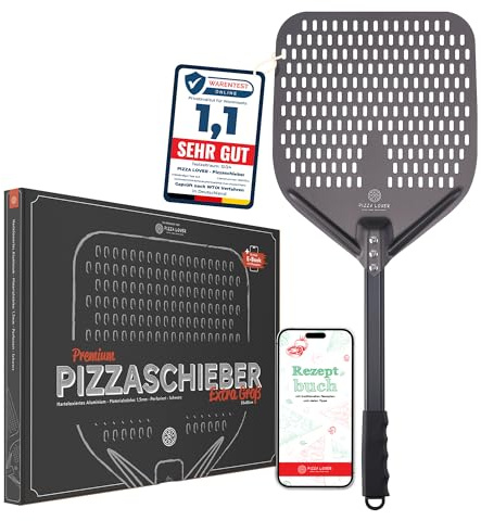 Pizza Lover® hochwertiger Pizzaschieber perforiert 35 x 35 cm Pizzaschaufel aus harteloxiertem Aluminium (Antihaft) Pizzaheber für hausgemachte Pizza & Brot ideal für Pizzastein, Backofen & Grill