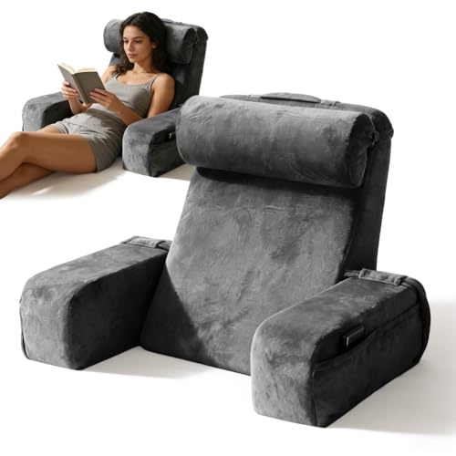 Zinueen läskudde för säng och soffa, ryggkudde med armstöd & huvudkudd, ergonomiskt 45°-design, tvättbar överdrag, sittkudde säng rygg