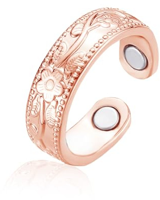 Lynizo Magnetic Rings for Women, Silver Anxiety Ring with Powerful Magnets | Adjustable Plain/Snake/Blossom Magnetic Ring to Promte Sleep, Open Evercalm Thumb Rings for Relief Stress Weight Loss