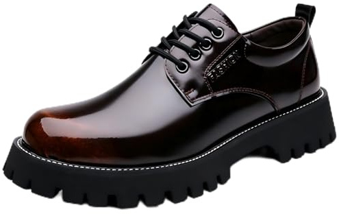 Zapatos de Vestir Hombre Suela Gruesa Plataforma Elevadora, Zapatos Derby Piel Brillante Marrón Formales Casuales con Cordones, Zapatillas Moda Streetwear para Oficina Boda Fiesta