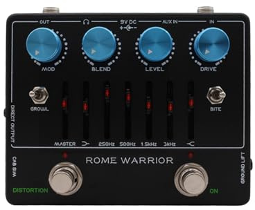 POENVFPO Basförförstärkarpedal, 6-bands Grafisk EQ med Distorsion, Blandning, Morrar, Bitknappar, Aux In, Hörlursutgång, DI Out för Basgitarr