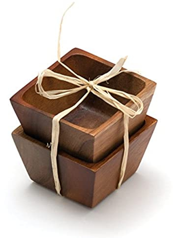 Lipper International Acacia Wood Small Square Bowls | For Condiments | Hand Wash Only | Brown | Set of 2