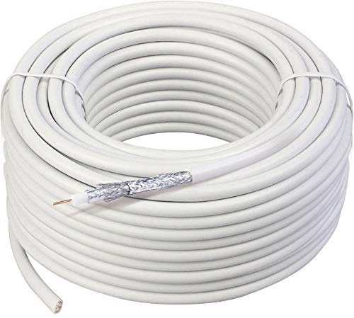 SCHWAIGER -KOX11550 052- SAT-koaxialkabel (115 dB) | 50m | vit | 75 Ohm | Lämplig F-kontakt: Ø 7,3 mm (Schwaiger FST 73xx) | 4-faldig avskärmning för en mycket god minskning av elektromagnetiska störningar.