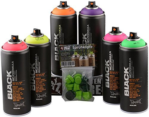 sprühdosen Montana fluorescentes Colores Neon 6 x 400ml Incluye – Cabezales de recambio para pulverizador