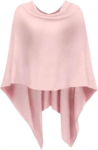 DJT Fashion Womens Solid Knit Short Asymmetric Wrap Poncho Topper Pink