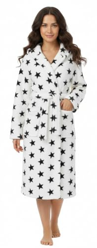 Brandsseller Peignoir Femme avec Capuche L/XL – Doux et Léger en Microfibre avec Motif Étoiles – Certifié Oeko-Tex – Idéal Maison, Spa ou Sauna – Blanc/Gris