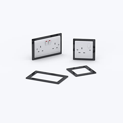 Double/Single Socket Switch Surround/Acrylic Finger Plate - Minimalist Design (Double, Black)