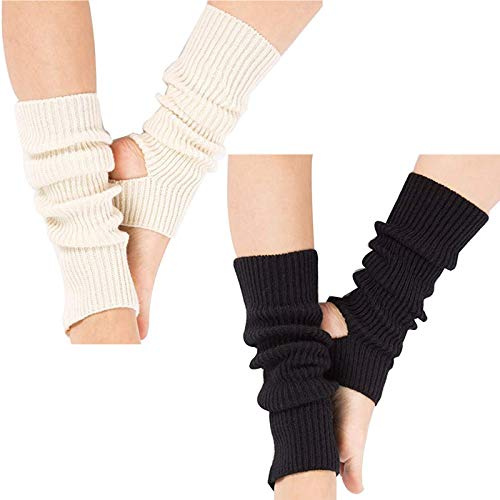 Guojanfon Fashion Yoga Socks for Women Girls Workout Socks Toeless Training Dance Leg Warmers(Black,Gray,White,Purple) (Black+White)
