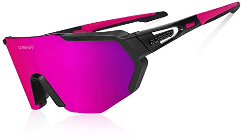 Queshark Fahrradbrille,TR90 Unbreakable Frame Polarisierte Sport Sonnenbrille,Fahrradbrille für Männer Frauen mit 5 Wechselobjektiven,zum Fahren Angeln Glof Baseball Laufen