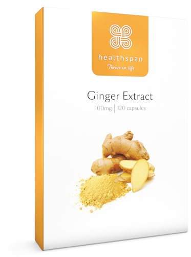 Healthspan Ingwerextrakt 100 mg (4 Monatspackung) | Unterstützt Ihre Verdauungsgesundheit | Entspricht 12.000 mg ganzer Ingwerwurzel | Enthält 20 mg Gingerole | Leicht zu schluckende Kapseln | Vegan