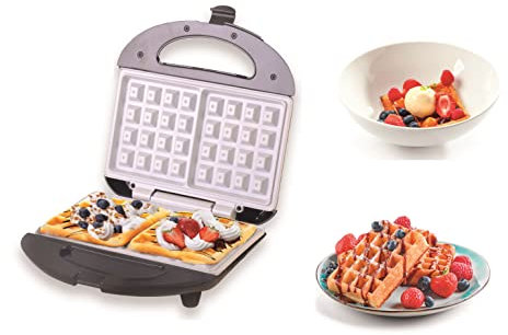 Plancha eléctrica para 2 gofres, placas cerámicas antiadherentes, temperatura automática, carcasa de acero inoxidable frío al tacto, 1000 W 3019