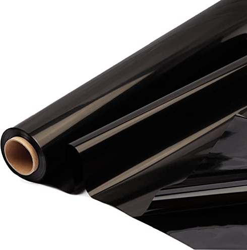 CMFYHM Rotolo di cellophane nero, colorato per violoncello largo 34 cm x lungo 30 m, carta da imballaggio in cellophane colorato traslucido, olcetti, vacanze, fai da te, decorazioni artigianali (nero)