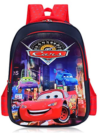 Funmo Kinderrucksack Jungen Lightning McQueen Rucksack Kinder Schule Lightning McQueen Kindergartenrucksack Jungen Tasche Cars Flash McQueen, 3D-Details, Rot