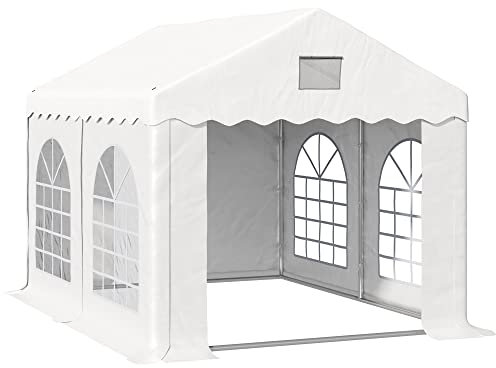 Outsunny 3 x 4 m Marquee Gazebo with Sides, Party Tent Canopy & Carport Shelter for Outdoor Event, Wedding, White