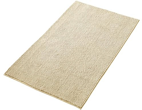 Decomira Badematte rutschfest | Als Badteppich Set kombinierbar | Badezimmer-Teppich Bad-Vorleger waschbar aus Chenille | Duschvorleger für Dusche, Badewannen, WC Deko | Beige - 70x120 cm