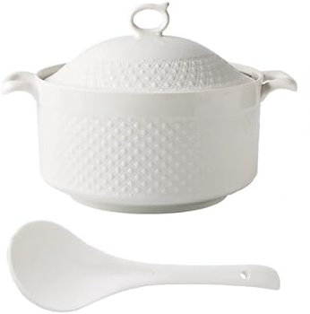 NNYCC Soup Serving Tureen with Lid and Ladle Set,Porcelain Soup Serving Bowl for Home Kitchen Restaurant,White,3600ML