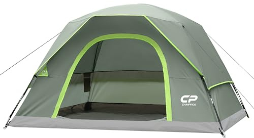 CAMPROS CP 4 Person Camping Tent, Waterproof Dome Tent with Rainfly, Easy Setup Portable Tent with Mesh Window & Carry Bag for Camping