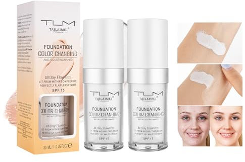 Foundation Color Changing für Farbkorrektur, gleichmäßigen Hautton & Abdeckung von Unvollkommenheiten für natürliches Gesichtsaussehen, inklusive SPF15 Foundation, Stark deckende Foundation x2pcs