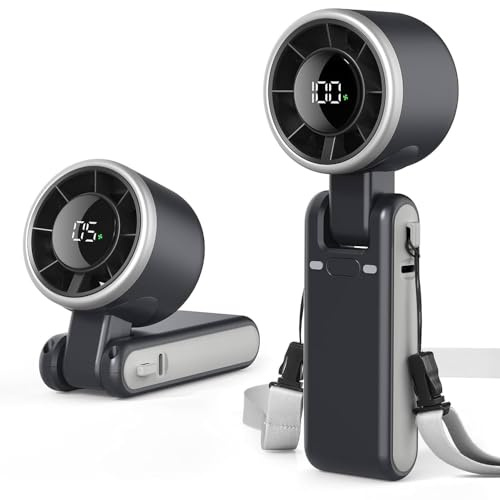 Handheld Portable Fan, 5-Speed Adjustable,3600 mAh,USB Rechargeable,7-Blade High-Speed Cooling, LED Display, 3-in-1 Foldable Desktop & Handheld & Neck,for Outdoor/Travelling/Home/Office (GRAY)