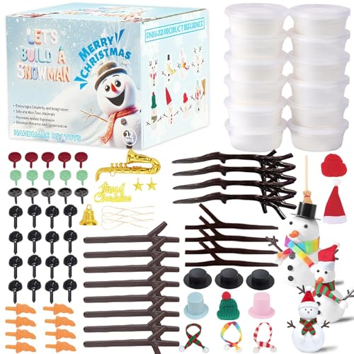 Crittygo Kit d'Artisanat de Bonhomme de Neige de Noël, Kits de Construction de Bonhomme de Neige, Ensemble de Pâte à Modeler Séchant à l'Air - Cadeaux de Noël pour Enfants