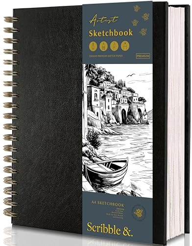 Scribble & Dot™ A4 Sketchbook for Artists, 200GSM Ultra Thick Paper – Spiral Bound Art Book, Large A4 Sketch Pad for Sketching, Perfect for Artists or Children, 21.5 x 28cm, 50 Sheets / 100 Pages