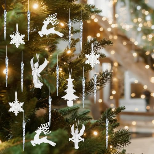 KIRZAX 20 Pezzi Natale Ghiaccioli Ornamenti,Decorazioni Albero di Natale Ornamento in Acrilico Cristallo,Ghiaccioli Pendenti Albero di Natale,Decorazioni Natalizie