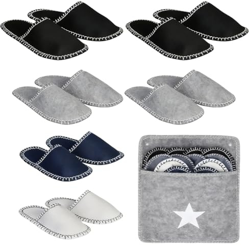 FARYODI Lot de 6 paires de pantoufles en feutre avec sac de rangement, tailles 36-45, pour la maison, la chambre à coucher, la salle de bain, l'hôtel ou l'utilisation commerciale