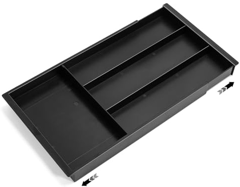 AOGEWON Silverware Drawer Organizer Tray, Adjustable Small Utensil Holder for Spoon and Fork, Expandable Flatware Cutlery Tray for Kitchen Drawers (Black)