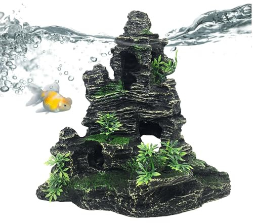 Grotta per acquario – Montagna artificiale divertente realistica, grotta di pesci in resina per acquario, per casa, fattoria, tartaruga, rettile, acqua dolce e salata