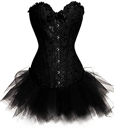 KUOSE Dam plus size underkläder burlesk korsett med tutukjol halloween outfit set, Svart, 8-10