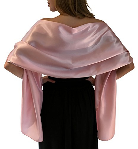 Central Chic Stunning Silky Satin Bridal Wrap Stole Shawl Pashmina Scarf Weddings Brides (L-XL, Soft Pink)