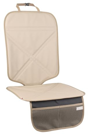 Viaviat Car Seat Protector Leather Waterproof Child Safety Seat Protector Cover with Thick Pad and 2 Large Pockets Durable Kick Mat for All Auto Seat (Beige)