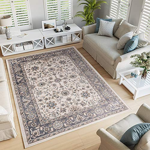 TAPISO Colorado Tappeto Pelo Corto Resistente Design Tradizionale Crema Grigio Motivo Floreale Orientale Cornice Bordo Chiaro Camera Salotto Soggiorno Sala Oeko-Tex 200 x 300 cm