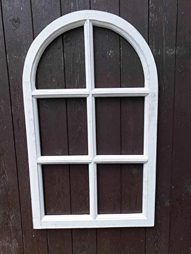 Deko-Impresion Fenster Sprossenfenster Bilderrahmen halbrund Wanddeko Holz weiss 70cm