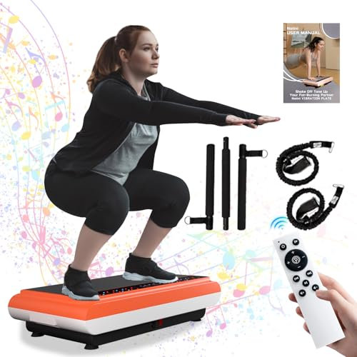 RINKMO Máquina de plataforma de vibración, máquina de ejercicio de placa vibratoria para todo el cuerpo con bandas de resistencia de bucle para equipos de entrenamiento de fitness en casa y pérdida de