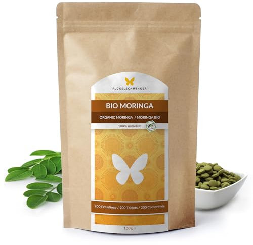 200 BIO Moringa Presslinge a´500 mg, hochdosiert, 100% natürlich, 100% Moringa ohne Zusätze, zertifizierte Bio Qualität, aluminiumfreie Verpackung, clevere Alternative zu Kapseln (200 Presslinge)