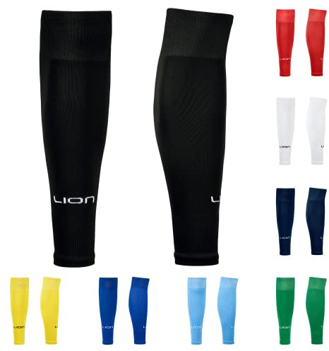 LION SPORTSWEAR Football Sock Sleeves To Accompany Grip Socks - Fits Over Calf/Shin Pads - Variety Of Colours To Match Your Team Kit (Black)