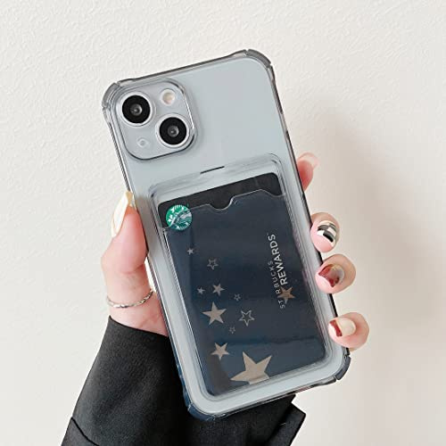 DEFBSC för iPhone 14, transparent baksida korthållare telefonfodral, ultratunt mjukt TPU stöttåligt klart fodral med kortplats för baksidan av telefonen – svart