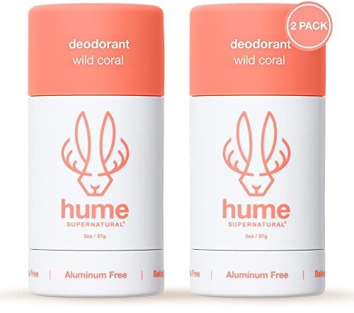 HUME SUPERNATURAL Deodorant without aluminium for men and women, safe for sensitive skin, probiotic, plant based, bicarbonate, aloe and cactus blossom, anti-sweat, stains and
