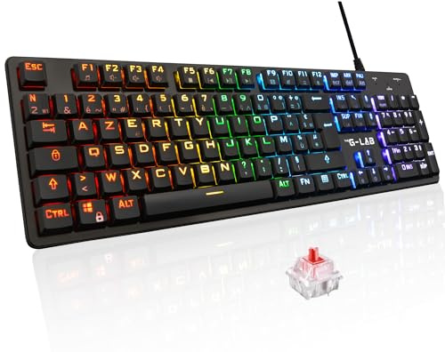 The G-Lab Keyz Platinium Clavier Mécanique Gamer AZERTY FR Red Switch Low Profile - Rétroéclairage RGB 100% Personnalisable, Anti-ghosting Total - PC/PS4/PS5/Xbox – Noir - New