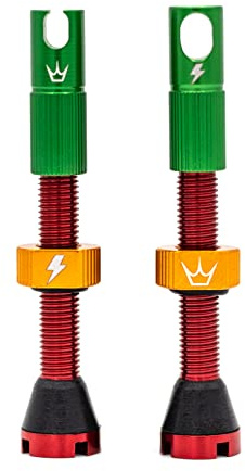 Peaty's X 50to01 MK2 Tubeless Valves Presta 'Rasta' - Integrated Spoke Key & Valve Core Removal Caps, Mountain Bike & Gravel Bicycle Tyre, Insert Compatible, 7075 Aluminium - 42mm, Rasta