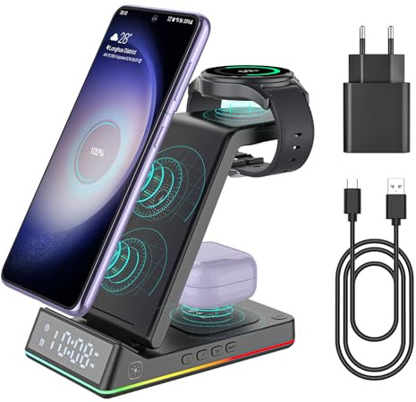 EVARY Caricatore Wireless 18W Rapida Wireless per Samsung S24 S23 S22 Ultra S21 S20 Galaxy Buds+ Pro,Wireless Charger für Galaxy Watch 5/5 Pro/4/3/Active 2/1