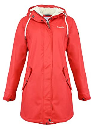 Regenliebe Damen Regenmantel Friesennerz mit Teddyfleece gefüttert, Größe:42, Farbe:rot
